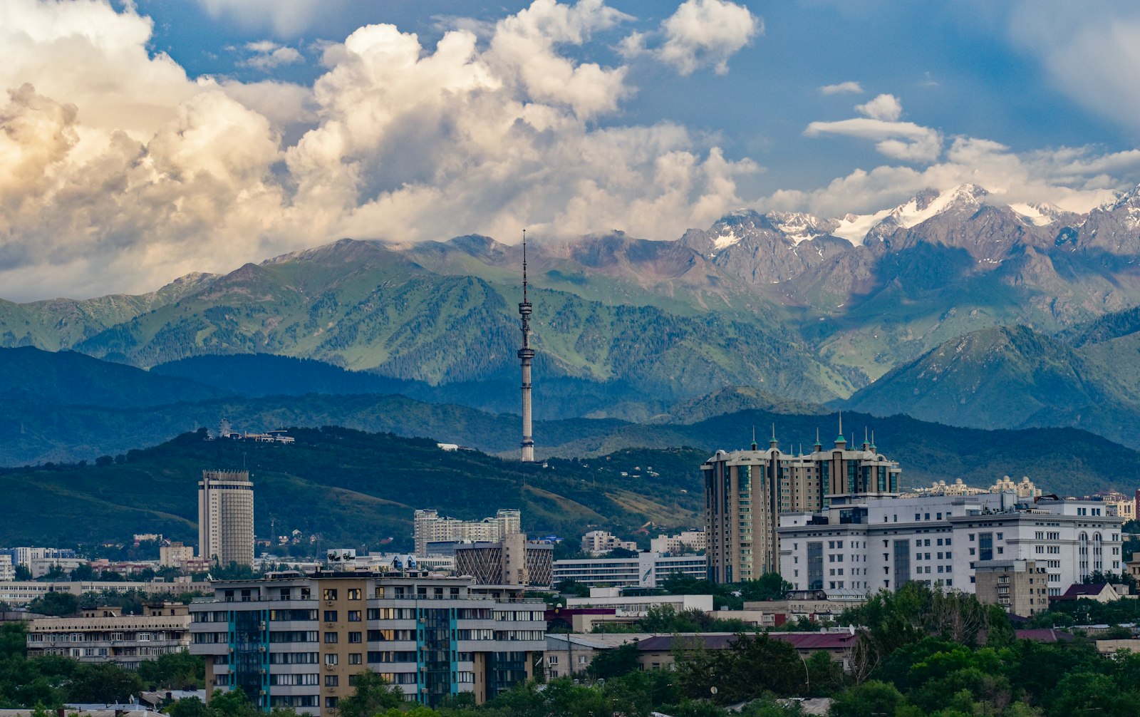 Almaty, Kazakhstan skyline with the Tien Shan mountains